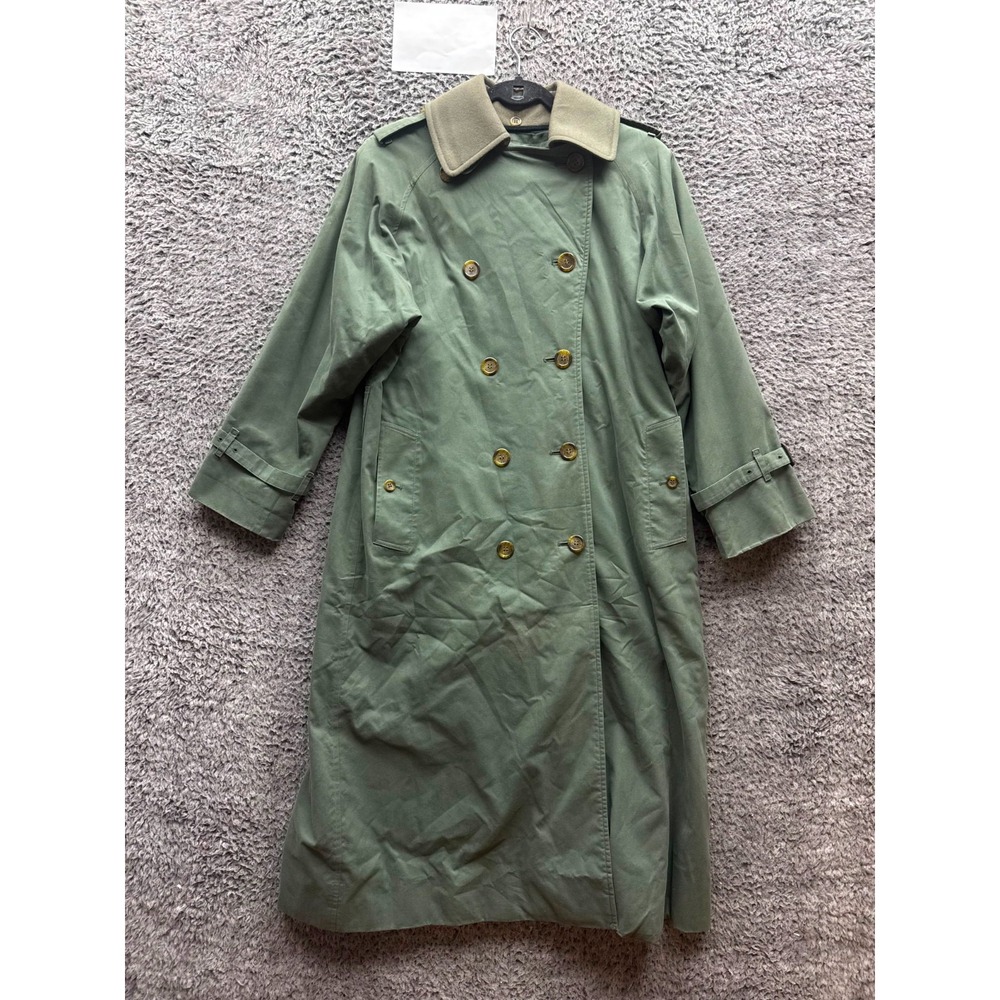 Vintage Burberrys Wool Double-Breasted Trench Coat Olive Green Women Size 8 Long